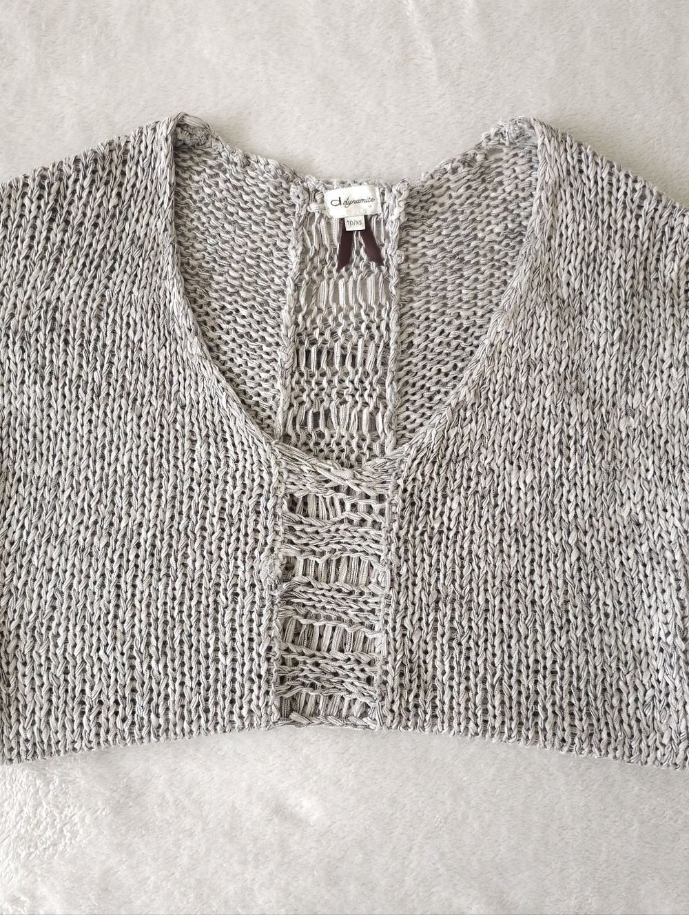 Dynamite Knit Short Sleeve Sweater Top โ Size XS โ Grey Open Knit - Picture 13 of 16